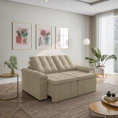 Sofá Palmeira Retrátil Reclinável sem Caixa 3 Lugares 180cm Veludo com Molas CabeCasa MadeiraMadeira Bege