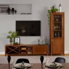 Conjunto Rack e Cristaleira Madeira Maciça Primavera Cabecasa Madeiramadeira Marrom