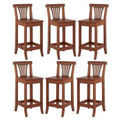 Kit 6 Banquetas Média Madeira Maciça Valentina 36x90Cm Bancada Cozinha Gourmet Verniz Imbuia - RMI