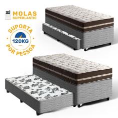 Cama Box Bicama com Colchão de Molas Solteiro Anjos Classic Superlastic + Auxiliar de Espuma Unique Solteiro 88cm