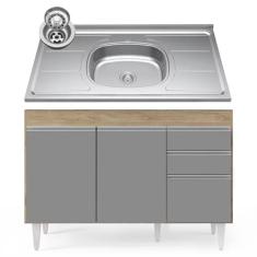Balcão Gabinete com Pia Inox 120cm Michigan Castanho/Cinza - Lumil - L