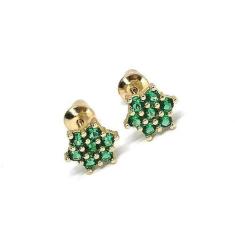 Brinco de ouro 18k Pedras Zirconias - Elegancy Joias, Verde