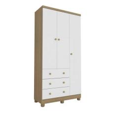 Guarda Roupa Infantil 3 Portas 3 Gavetas Júnior Baby Home Branco Brilh