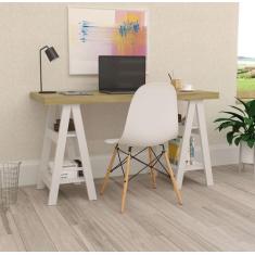 Escrivaninha Pés Estilo Cavalete Com 4 Prateleiras Artany Art Cor Olmo