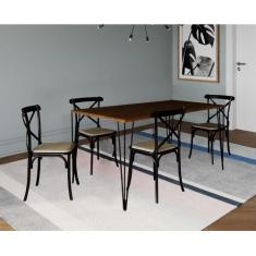 Conjunto De Mesa Elen Retangular Tampo De Madeira 140x80cm Amêndoa Com
