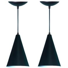 Kit 02 Lustres Pendente Cone em Alumínio - Cor Preto Fosco - Estillo E