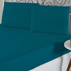 Jogo De Lençol Casal Padrão Malha 100% Algodão 3 Peças - Petroleo