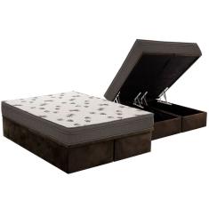 Cama Box Baú King: Colchão Espuma D45 Ortobom Light Saúde OrtoPillow + Base crc Suede Brown(186x198)