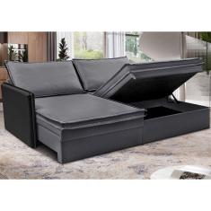 Sofá Sem Caixa Retrátil Baú 1,95m Cama inBox Grace. Tecido Linho e Courino