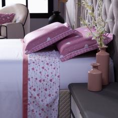Jogo De Cama Afrodite Branco/Rosê Casal 04 Peças 180 Fios