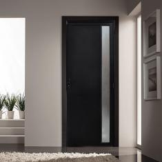 Porta De Alumínio Lambril 210X80Cm Com Visor Lado Direito Preto