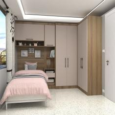 Quarto De Canto Solteiro Com Guarda Roupas Cabeceira E Mesa De Cabeceira Paris Luciane Móveis Avelã Pf Com Cinammon Pf