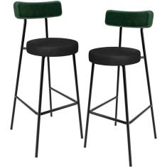 Kit 02 Banquetas Alta Bar Cozinha Sala De Jantar Milão L02 Facto Verde Couríssimo Preto