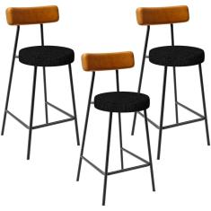 Kit 03 Banquetas Baixa Cozinha Sala Jantar Bancada Milão L02 Couríssimo Whisky Chumbo