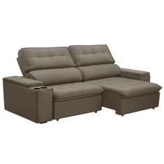 Sofá Retrátil E Reclinável 4 Lugares 250cm Zoho Porta Copos No Braço Veludo Castor G22 - Gran Belo