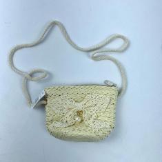 Bolsa Infantil Feminina Mini Bag Em Palha Sintética Transversal De Ombro Com Lacinho marfim