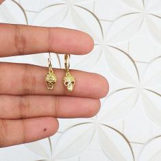 Brinco De Argolinha Caveira Folheado A Ouro 18K