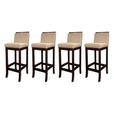 Kit 4 Banquetas Média em Madeira Capuccino Turim Linho Bege CCS