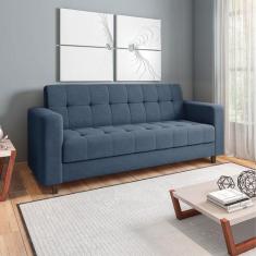 Sofá 03 Lugares Arezzo Suede Azul Marinho Pés Chanfrado Tabaco D01 - D