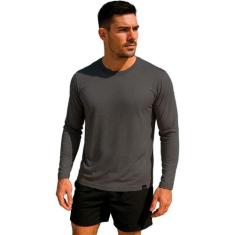 Camiseta Masculina Proteção Solar Uv50 Manga Longa  Slim Fitness, Cinz