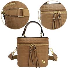 Bolsa feminina mao e transversal original gf, Marrom amarelado