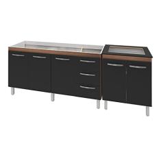 Armário Cozinha Gabinete Pia De 140 Cm Carina Com Balcao Cooktop 4 Bocas Savana Frente Preta Jade