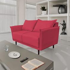 Sofá 2 Lugares Veludo Vermelho Pietro Base em Madeira Maciça