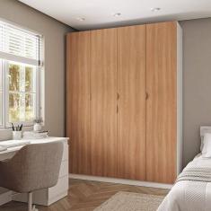 Guarda Roupa Modulado 4 Portas com Cabideiro Hera CabeCasa MadeiraMadeira Branco Geada/Louro/Cromado