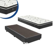 Cama Box Solteiro Colchão Espuma D33 Bordado + Box  Cinza Suede 44x88x188