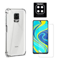 Kit Capinha Anti Impacto + Película Vidro + Película Câmera Gel para Xiaomi Redmi Note 9 Pro Tela 6.67 (Não serve Note 9)