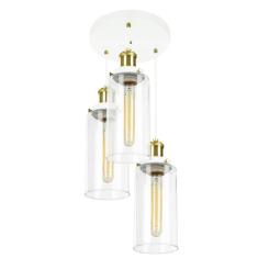 Lustre Pendente Triplo Ch teau Cilindrico Vidro Branco Gold