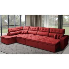 Sofá De Canto 4,80x2,36m Retrátil E Reclinável Com Molas Cama Inbox Platinum Esquerdo Suede Vermelho