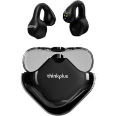 LEN0V0 Fones de ouvido com clipe para orelha aberta, fones de ouvido sem fio Bluetooth 5.3 para esportes, 30 horas de reprodução, estojo de carregamento (Preto)