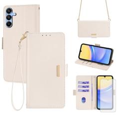 Asuwish Capa de celular para Samsung Galaxy A15 5G/4G Capa carteira com protetor de tela de vidro temperado e alça de pulso com bloqueio de RFID, suporte para cartão de crédito, suporte para celular A