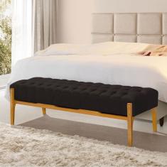 Recamier Base em Madeira Puerto 1,50m Capitonê Linho Marrom Escuro