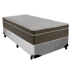 Cama Box Suede Solteiro + Colchão SerenePrime Molas Ensacadas 88x188x65 Cinza
