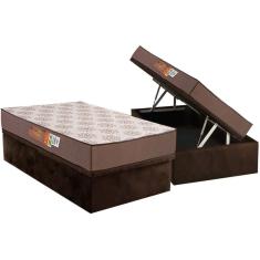 Conjunto Box Baú Solteiro: Colchão Espuma Polar D28 Pérola Brown + Base CRC Suede Brown (88x188)