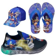 Tênis Infantil Led Luzinha Slip On Personagem + Chinelo + Boné - ARS, 