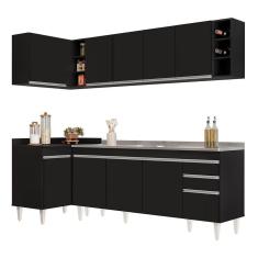 Armário De Cozinha Modulado De Canto Direito 5 Peças Cp45 Com Pia Inox Preto - Lumil