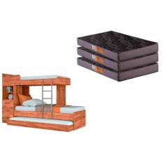 Colchão Pérola Polar (3un) + Beliche Plus c/ Auxiliar Atacama-Jatobá