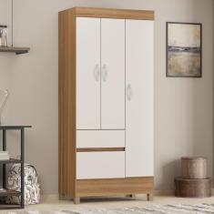 Guarda Roupa Solteiro 3 Portas E 2 Gavetas Castro - Amêndola Touch Off White