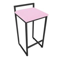 Banqueta Pietra Suede Rosa Bebê Base Preto D03 - D'Rossi - D Rossi