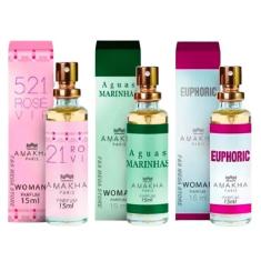 Kit 3 Perfume Feminino 521 Vip Rose Aguas Marinhas Euphoric - Amakha P