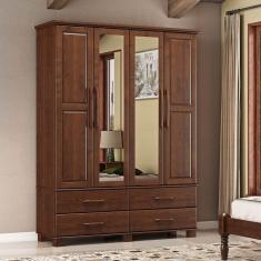 Guarda-roupa Bipartido 4 Portas 4 Gavetas Café Ouro Madeira Pinus - Finestra