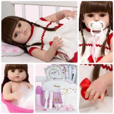 Boneca Reborn de Silicone Menina Linda Enxoval Completo - Cegonha Rebo