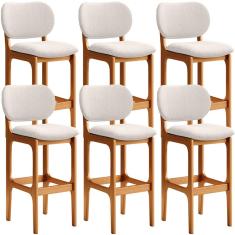 Kit 6 Banquetas Alta Bar Cozinha Sala Jantar Fixa Betta L02 Imbuia Linho Cru - Lyam Decor