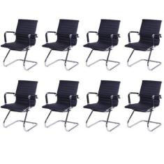 Kit 8 Cadeiras Escritório Interlocutor Fixa Esteirinha material sintét