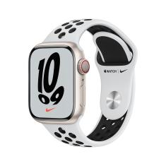 Apple Watch Nike Series 7 GPS + Cellular, 41mm Caixa Estelar de Alumínio Pulseira Esportiva Nike Platina/Preta