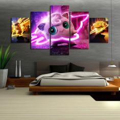 Quadro Decorativo Pokemom 5 peças 130x65 cm em tecido