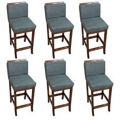 Kit 6 Banquetas Alta Estofada com Encosto 38 x 98 Cm Turim Madeira Maciça Pinhão Suede Cinza - CCS